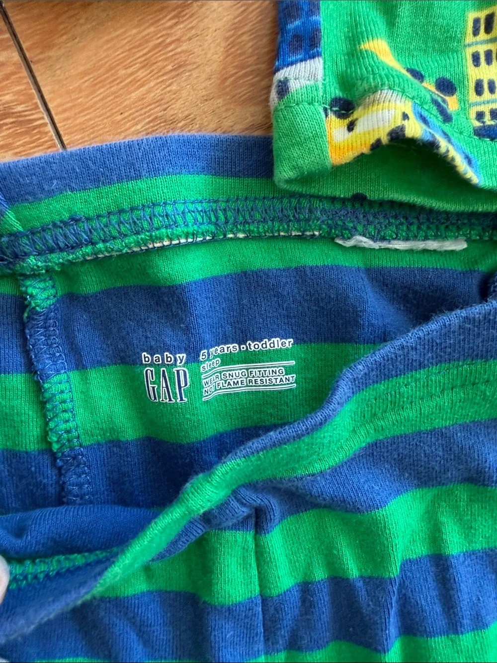 GAP Green & Blue Striped and Construction-Print Kids Pajama Set